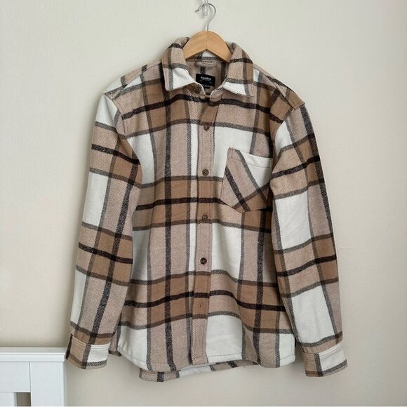 NWOT Pull & Bear checked wool shirt in ecru S - Picture 4 of 8